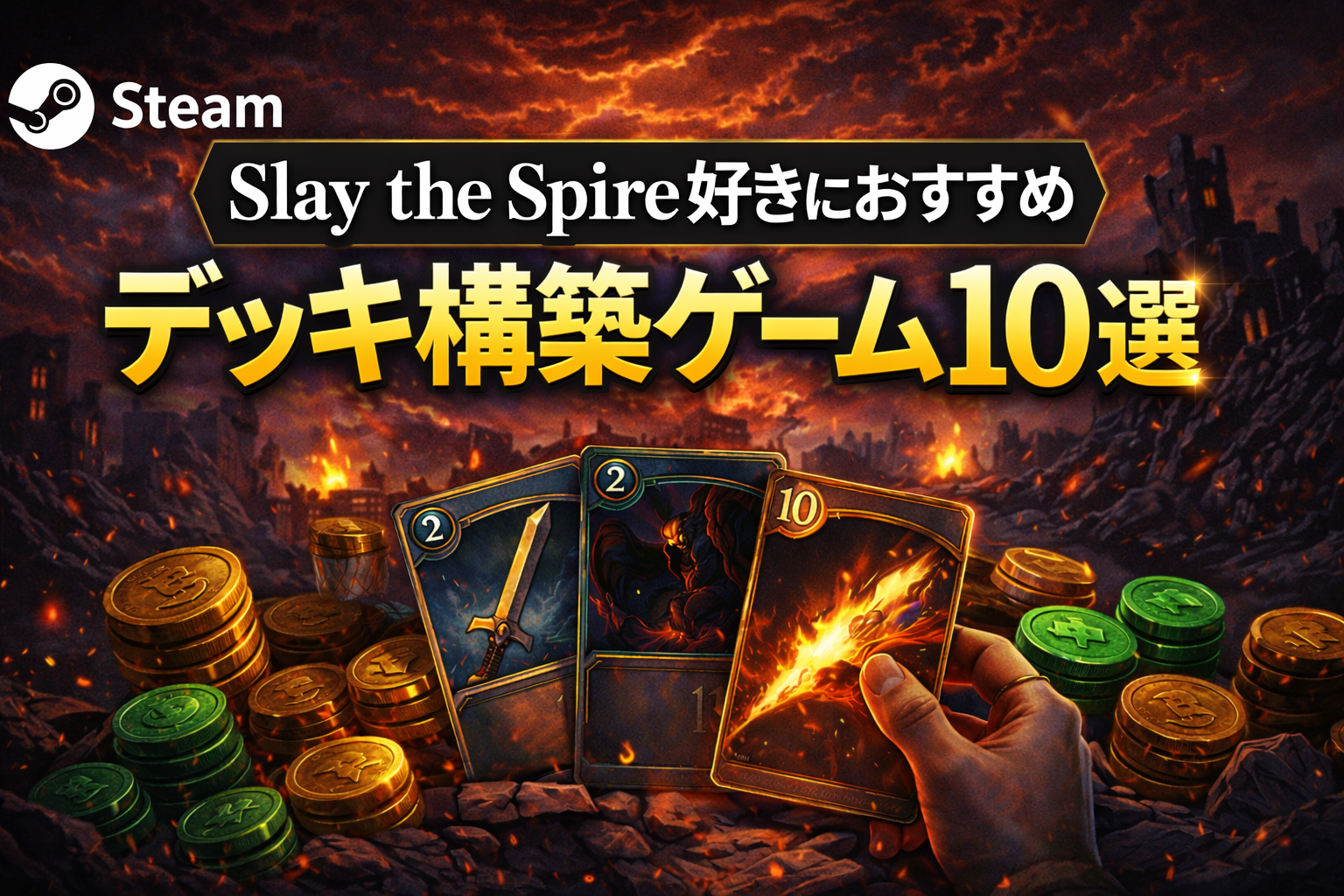 Slay the Spire好きにおすすめのデッキ構築ゲーム10選を紹介するアイキャッチ画像